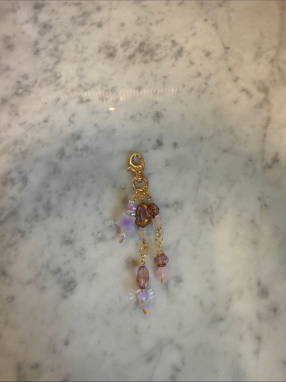 Gold and Lavender Beaded Charm Pendant - Unbranded